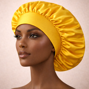 Satin bonnet (yellow with yellow band)